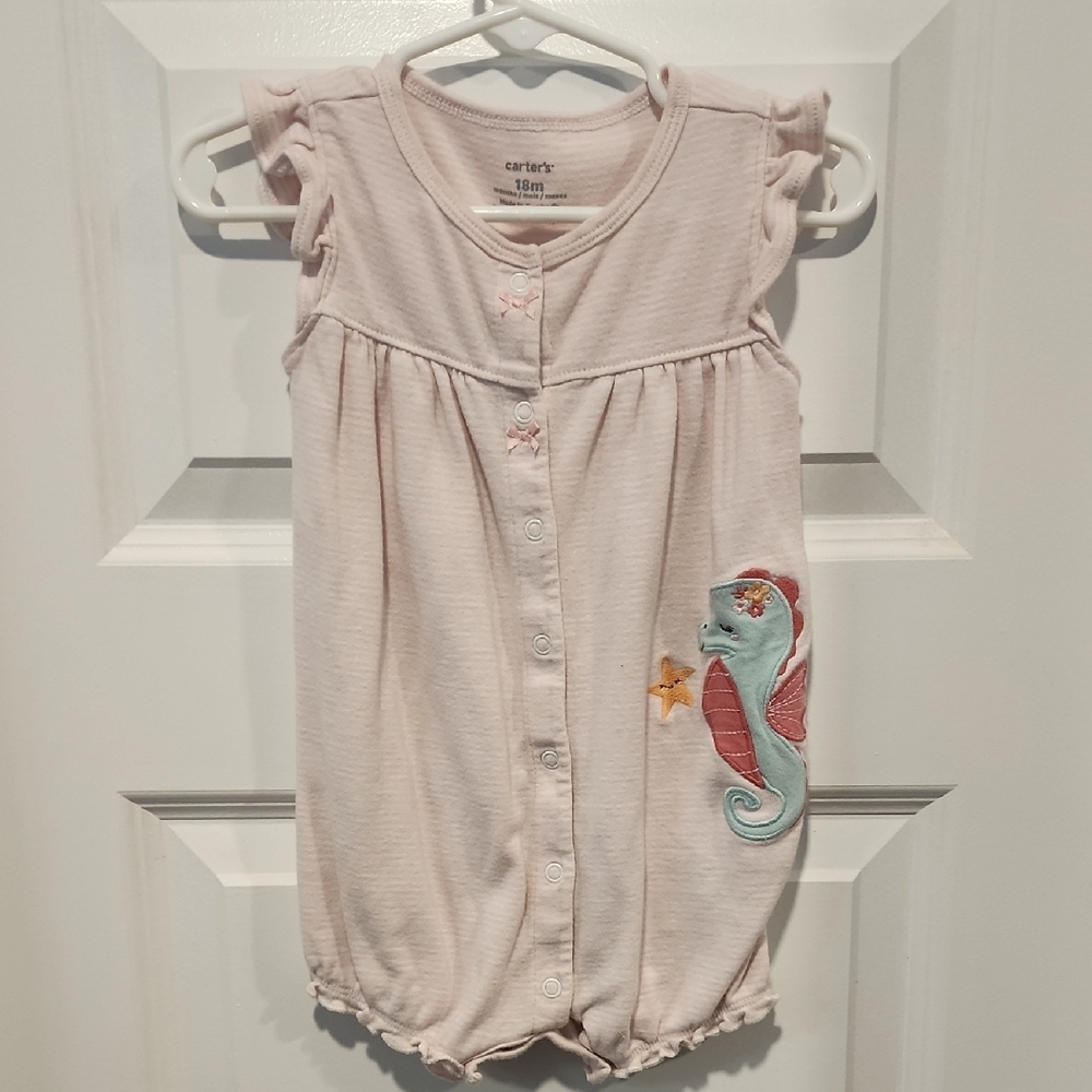 Carter's Soft Pink Seahorse Baby Romper